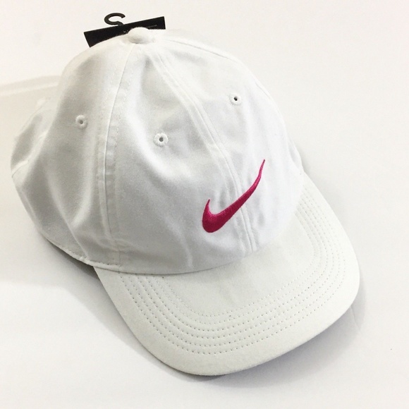 white and pink nike hat